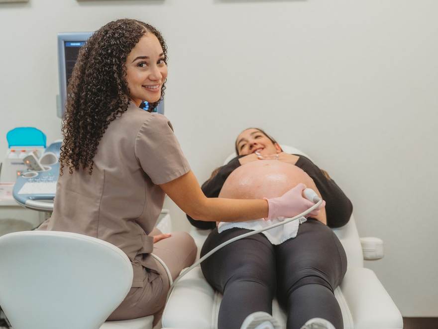 Ericka scanning an expectant mother in the Sweet 3D Baby studio in Brentwood.